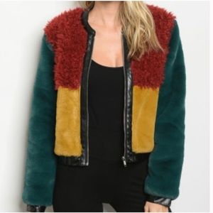 Ivory Rose Cropped Jacket Womens Medium Boho Full Zip Mustard Colorblock Blk Box